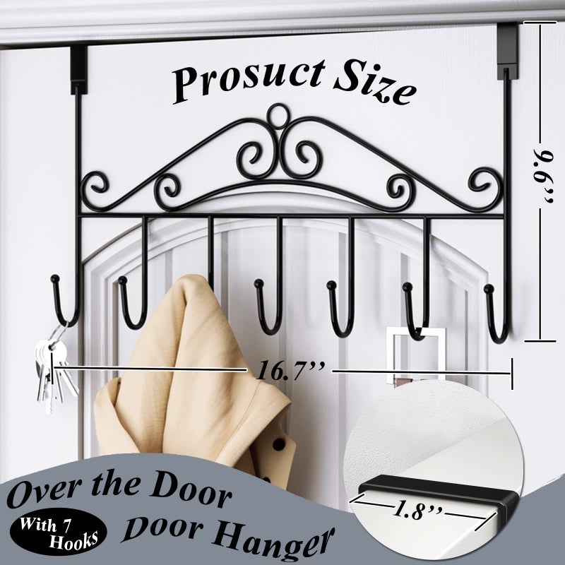 Youdepot Over The Door Hook - 7 Hooks for Bathroom, Clothes, Belts, Hats, Towels - Black Coat & Towel Rack with Door Hanger. - Image 2